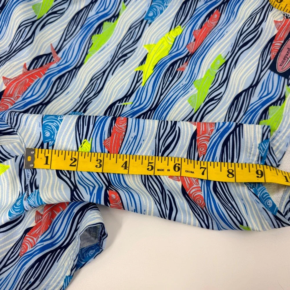 Vineyard Vines Mens 33 Board Shorts Blue Fish‎ Wave Print Swim Trunks Nautical